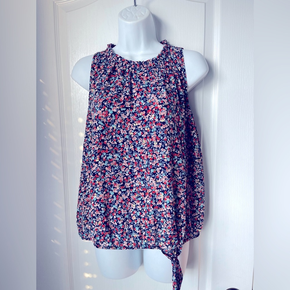Navy Floral Sleeveless Blouse